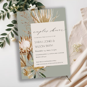 Boho Protea Torkad Palm Blommig Par Bröllopsinbjud Tack Kort
