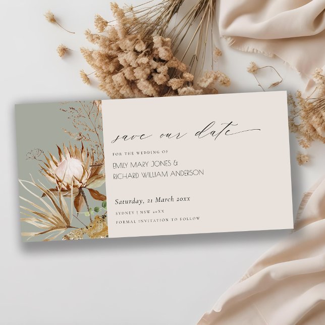 Boho Protea Torkade Blommigten Handflatan Spara da Tack Kort (Skapare uppladdad)