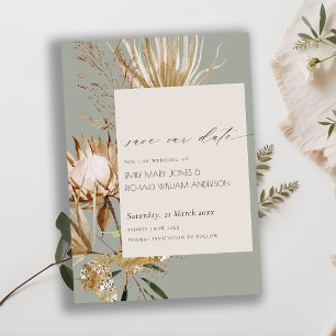 Boho Protea Torkade Blommigten Handflatan Spara da Tack Kort
