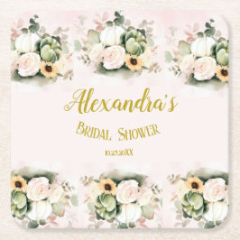 Boho Pumpa Pampasgräs Elegant Bröllopsdusch Underlägg Papper Kvadrat