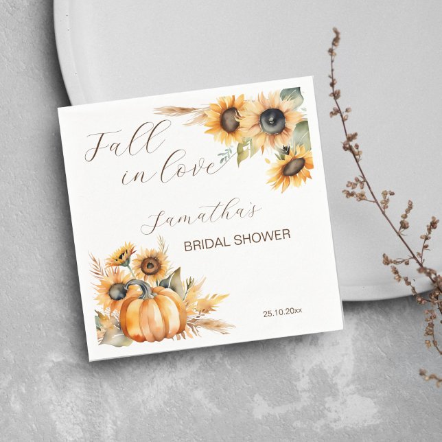 Boho-pumpafall i kärlek solroser serviser pappersservett (Fall in love boho sunflowers pumpkin pampas grass bridal shower tableware personalized napkins )