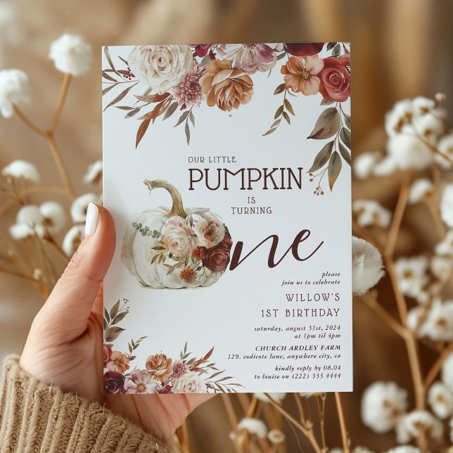 Boho Pumpkin Autumn Bloom 1:a födelsedagen Inbjudningar (Skapare uppladdad)