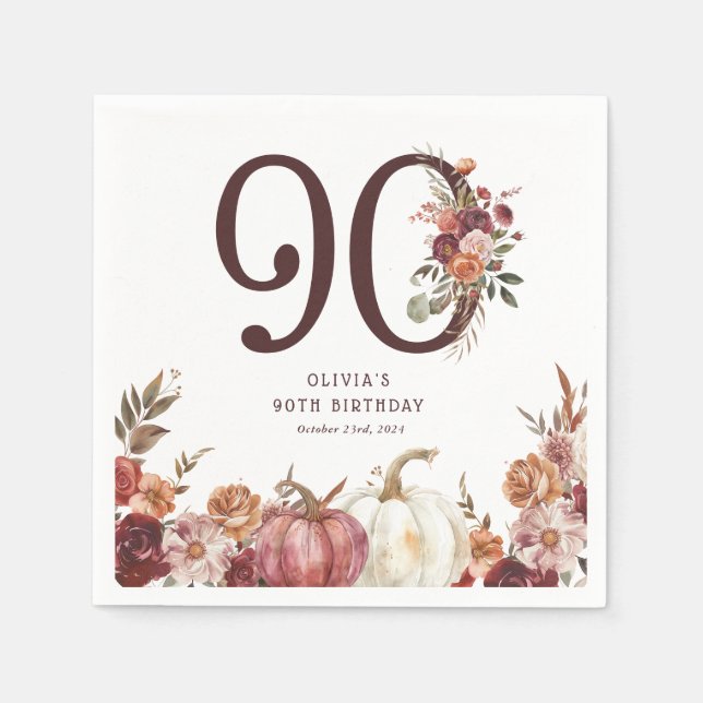 Boho Pumpkin Autumn Bloom 90-årsfirande Pappersservett (Framsidan)