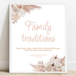 Boho Pumpkin Baby Shower Family Traditions-tecken Poster