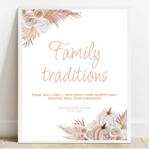 Boho Pumpkin Baby Shower Family Traditions-tecken Poster
