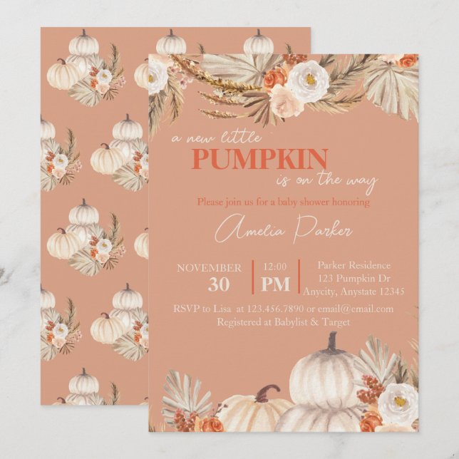 Boho Pumpkin Baby Shower-inbjudan Inbjudningar (Fram/baksida)