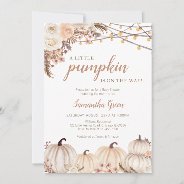 Boho Pumpkin Baby Shower Inbjudningar (Framsida)
