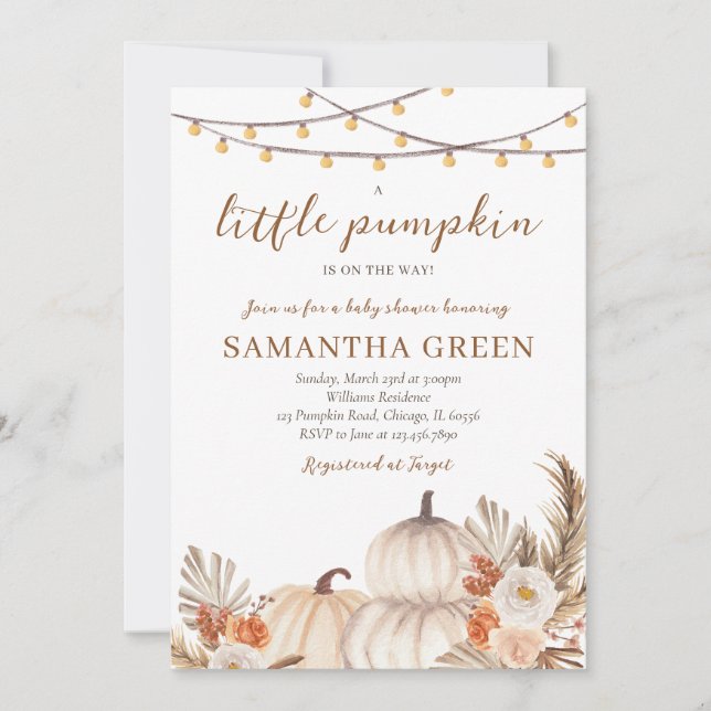 Boho Pumpkin Baby Shower Inbjudningar (Framsida)