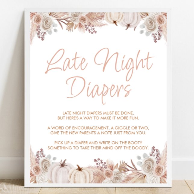 Boho Pumpkin Baby Shower Late Night Diaper Sign Poster (Skapare uppladdad)