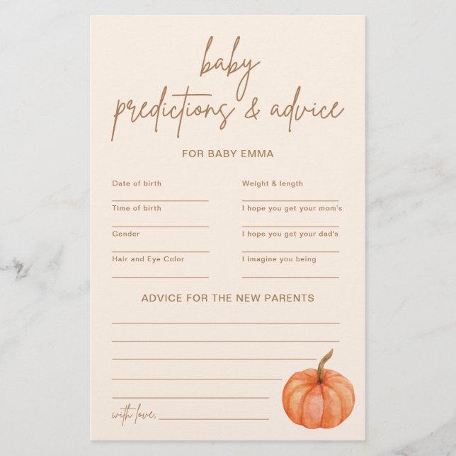 Boho Pumpkin Baby Shower Predictions Advice-spel (Framsida)