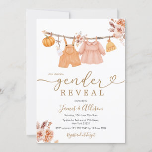 Boho Pumpkin Barnkläder Gender Reveal Inbjudningar