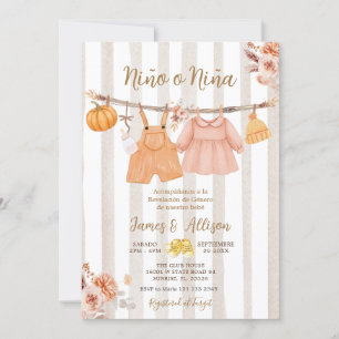 Boho Pumpkin Barnkläders Spanska Genderna Reveal Inbjudningar