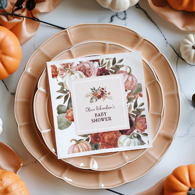 Boho Pumpkin Blommig Höst Bebis Shower Pappersservett (Skapare uppladdad)