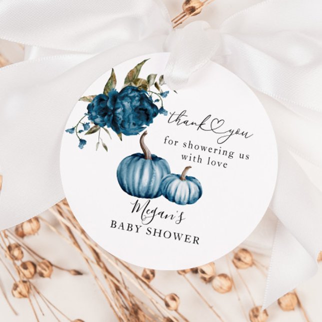 Boho Pumpkin Blue Blommigt Baby Shower Gåvor Etiketter (Skapare uppladdad)