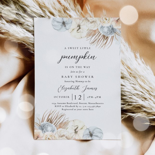 Boho Pumpkin Blue Pampas Grass Boy Shower Inbjudningar (Skapare uppladdad)