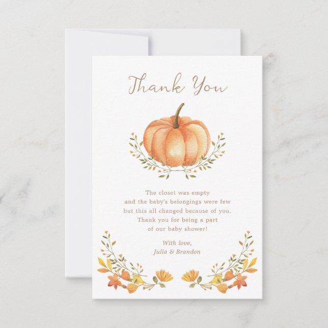 Boho Pumpkin Fall Autumn Foliage Baby Shower Tack Kort (Framsida)