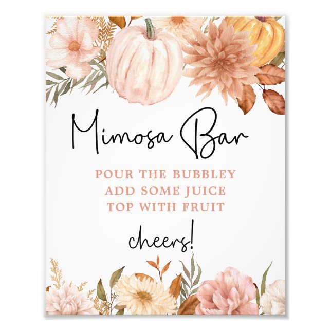 Boho Pumpkin Fall Baby Shower Mimosa Pub Poster (Framsidan)