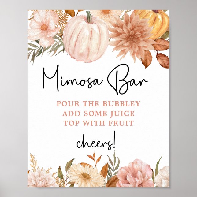 Boho Pumpkin Fall Baby Shower Mimosa Pub Poster (Framsidan)