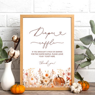 Boho Pumpkin Fall Blommigt Baby Shower Diaper Raff Poster