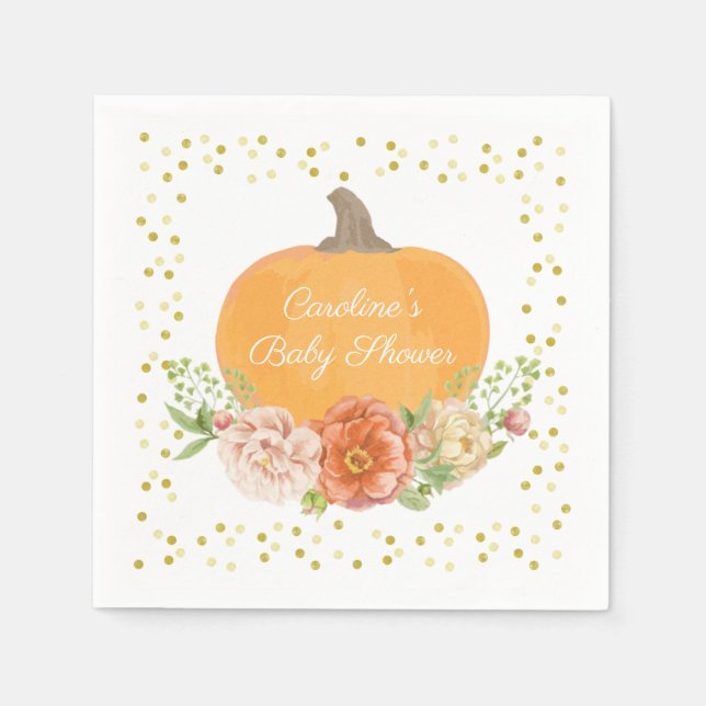 Boho Pumpkin Fall Blommigt Baby Shower Watercolor Pappersservett (Framsidan)