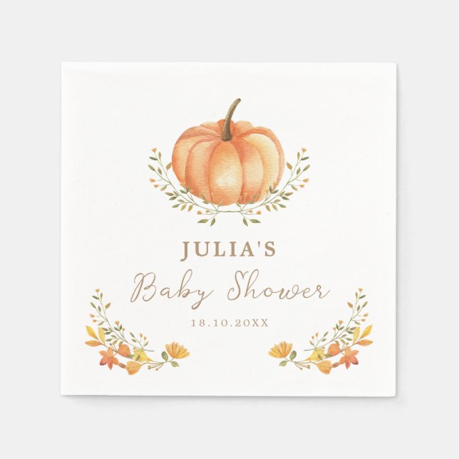 Boho Pumpkin Fall Foliage Baby Shower Pappersservett (Framsidan)