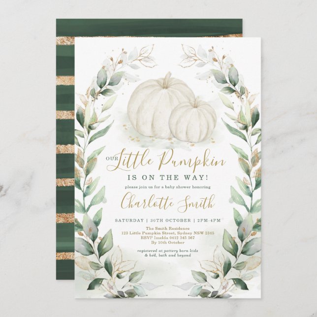 Boho Pumpkin Fall Greenery Guld WandeBaby Shower Inbjudningar (Fram/baksida)