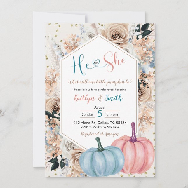 Boho Pumpkin Fall Han eller hon Gender Reveal Inva Inbjudningar (Framsida)