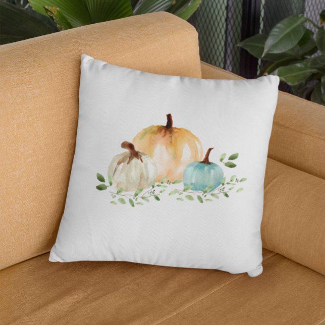 Boho Pumpkin Fall Watercolor Höst Kudde (Autumn pumpkin watercolor fall decor pillow.)