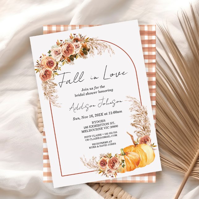 Boho Pumpkin Foliage Fall in Kärlek Möhippa Inbjudningar (Boho Fall in Love Bridal Shower Invitation, Fall Bridal Shower Pumpkin Floral Autumn Bridal Shower)