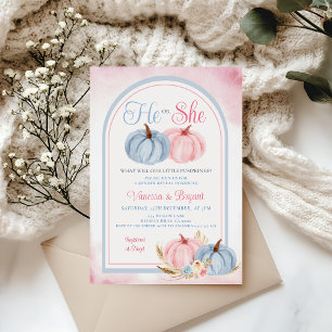 Boho Pumpkin Gender Reveal Rosa & Blue Blommigt Inbjudningar