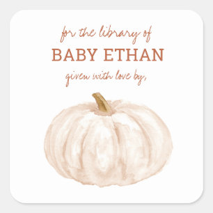 Boho Pumpkin Höst Baby Shower Bok Bibliotek Fyrkantigt Klistermärke