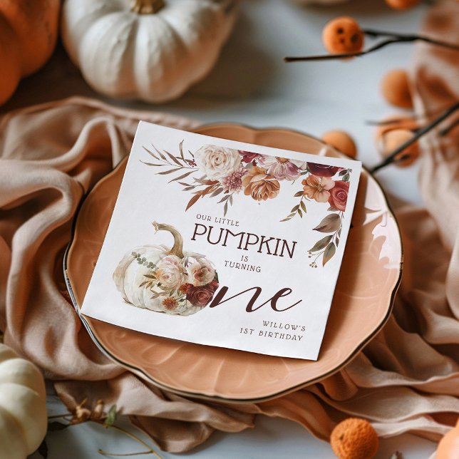 Boho Pumpkin Höst Blommar 1-årsdag Pappersservett (Skapare uppladdad)