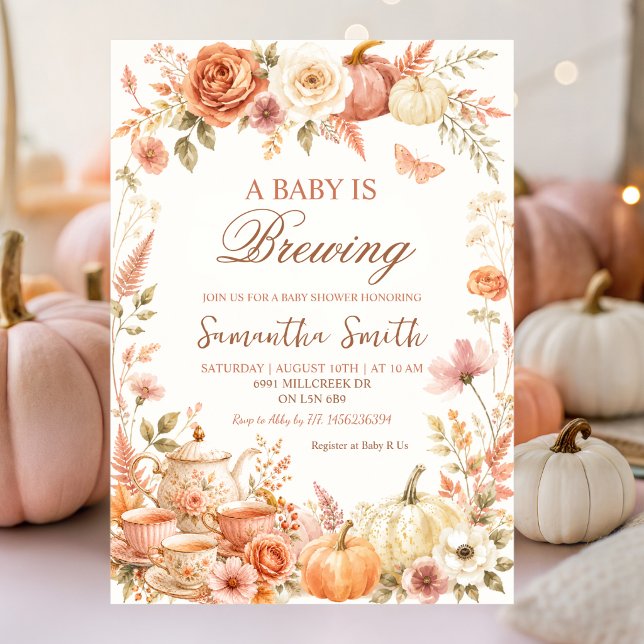 Boho Pumpkin Höst Blommig Baby Shower Inbjudningar (Skapare uppladdad)