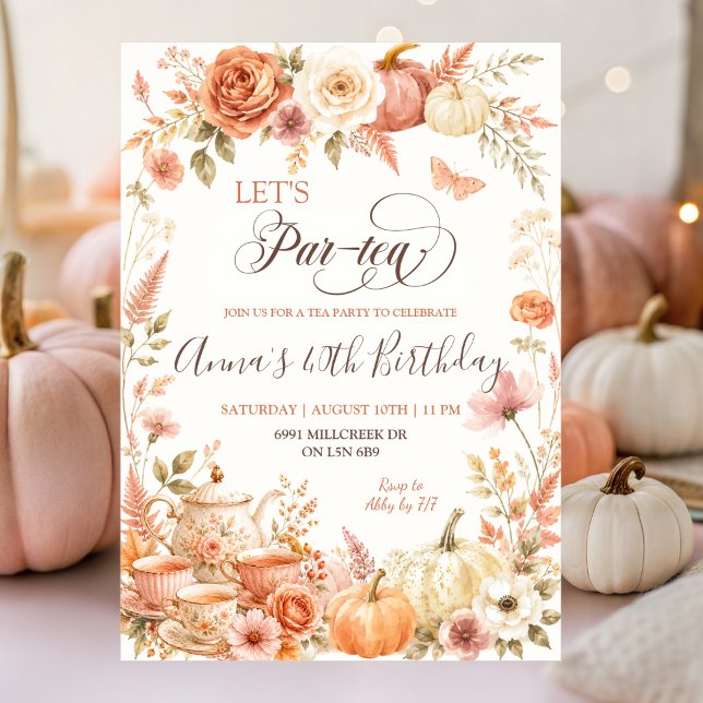 Boho Pumpkin Höst Blommig Tekvartals Födelsedagsfe Inbjudningar (Skapare uppladdad)
