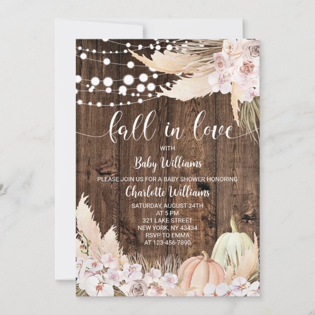 Boho Pumpkin Höst Förälskad Baby Shower Inbjudningar (Framsida)