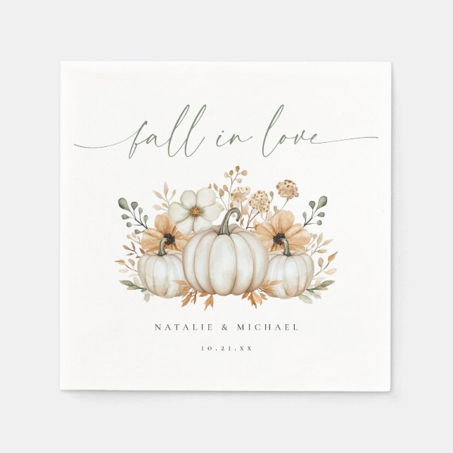 Boho Pumpkin Höst Förälskelse Bröllop Pappersservett (Framsidan)