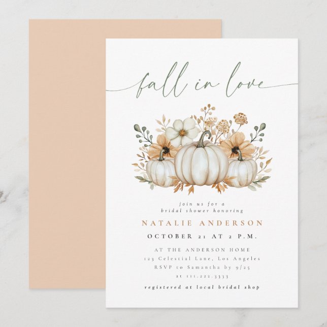 Boho Pumpkin Höst Förälskelse Bröllopsdusch Inbjudningar (Fram/baksida)