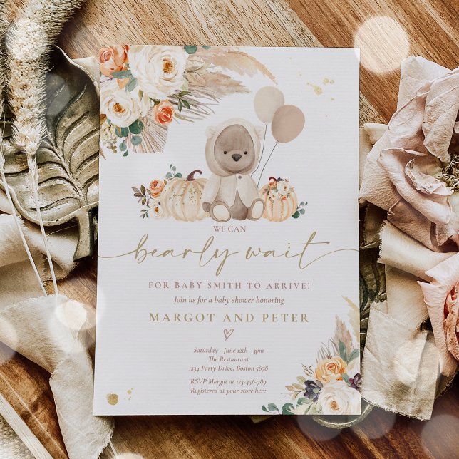 Boho Pumpkin Nalle Gender Neutral Baby Shower Inbjudningar (Skapare uppladdad)
