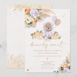 Boho Pumpkin Nalle Lilac Bear Baby Shower Inbjudningar