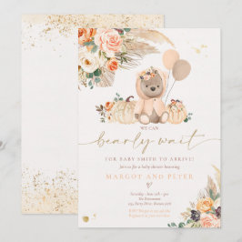 Boho Pumpkin Nalle Peach Girl Baby Shower Inbjudningar
