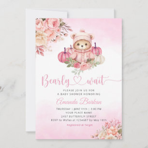 Boho Pumpkin Nalle Rosa Girl Baby Shower Inbjudningar