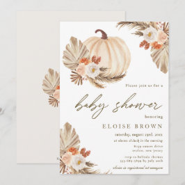 Boho Pumpkin Pampas Grass Blommigt Baby Shower Inbjudningar
