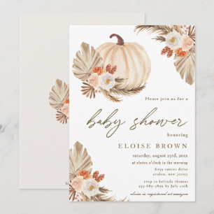 Boho Pumpkin Pampas Grass Blommigt Baby Shower Inbjudningar