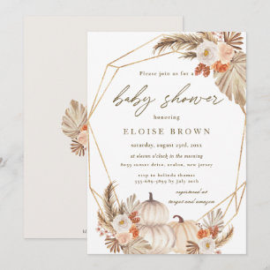 Boho Pumpkin Pampas Grass Blommigt Baby Shower Inv Inbjudningar