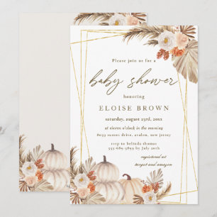 Boho Pumpkin Pampas Grass Geometric Baby Shower Inbjudningar
