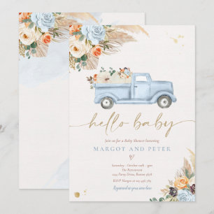 Boho Pumpkin Pickup Lastbil Blue Boy Shower Inbjudningar