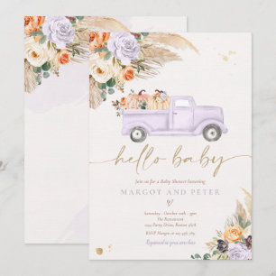 Boho Pumpkin Pickup Lastbil Lila Baby Shower Inbjudningar