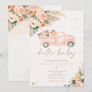 Boho Pumpkin Pickup Lastbil Peach Girl Baby Shower Inbjudningar