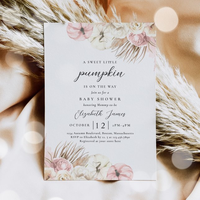 Boho Pumpkin Rosa Pampas Grass Girl Baby Shower Inbjudningar (Skapare uppladdad)