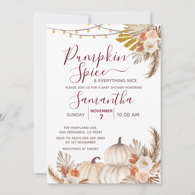 Boho Pumpkin Spice & All Nice Baby Shower Inbjudningar (Framsida)